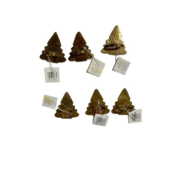 Vtg Kemp & Beatley Set of 6 Hammered Brass Gold Christmas Tree Napkin Rings NWT - Picture 6 of 9